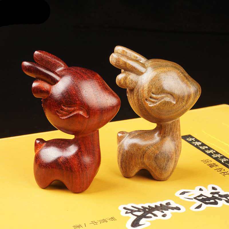 一鹿有你木雕梅花鹿手把件紫檀木雕刻饰品绿檀木文玩动物把玩件