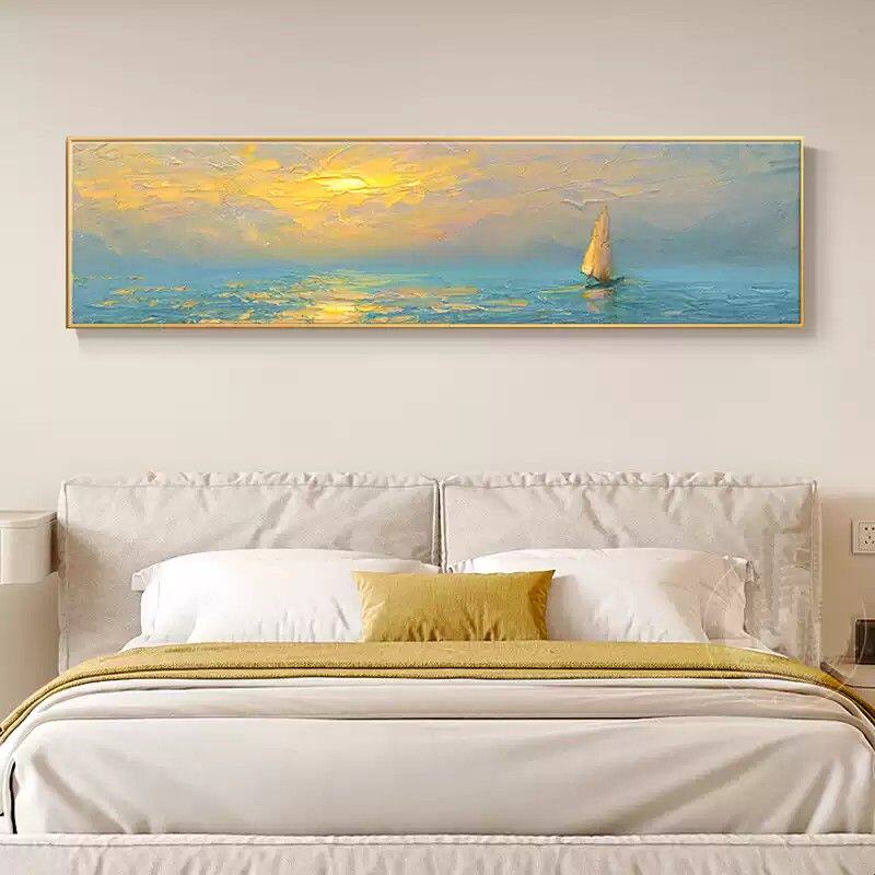 北欧卧室装饰画抽象海景主卧背景墙挂画简约温馨房间床头壁画墙画