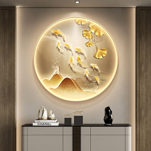 九鱼玄关装饰画发光灯画轻奢入户正对门餐厅壁画客厅走廊过道挂画