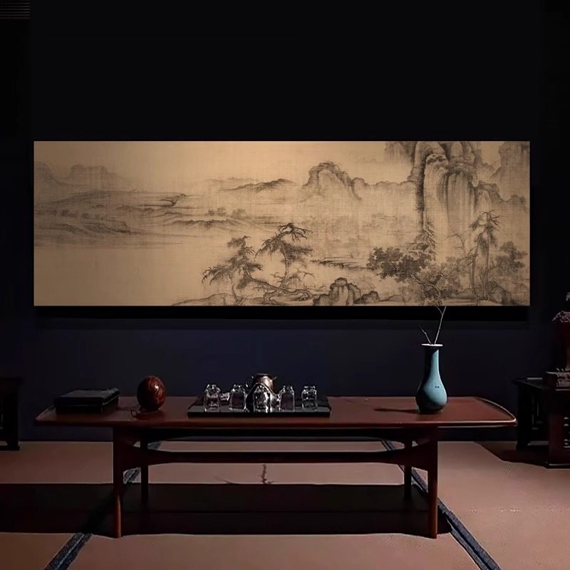 宋代美学新中式客厅装饰画沙发背景墙挂画古画茶室茶馆横幅墙壁画