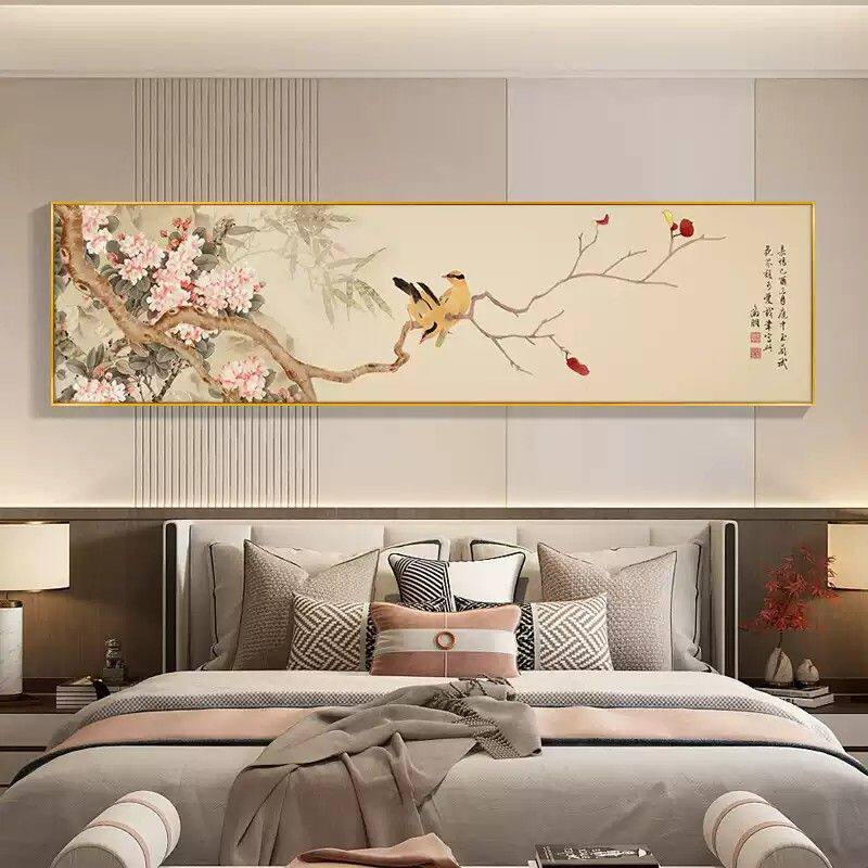 壁画花鸟酒店沙发房间中式新床头挂画主卧室禅意装饰画客厅背景墙