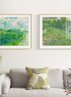 杜比尼花园餐厅民宿装饰画莫奈原木风客厅沙发背景墙挂画梵高名画
