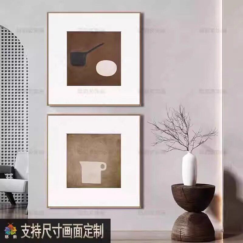 极简黑白装饰画艺术客厅挂画餐厅画现代简约正方形多联组合床头画