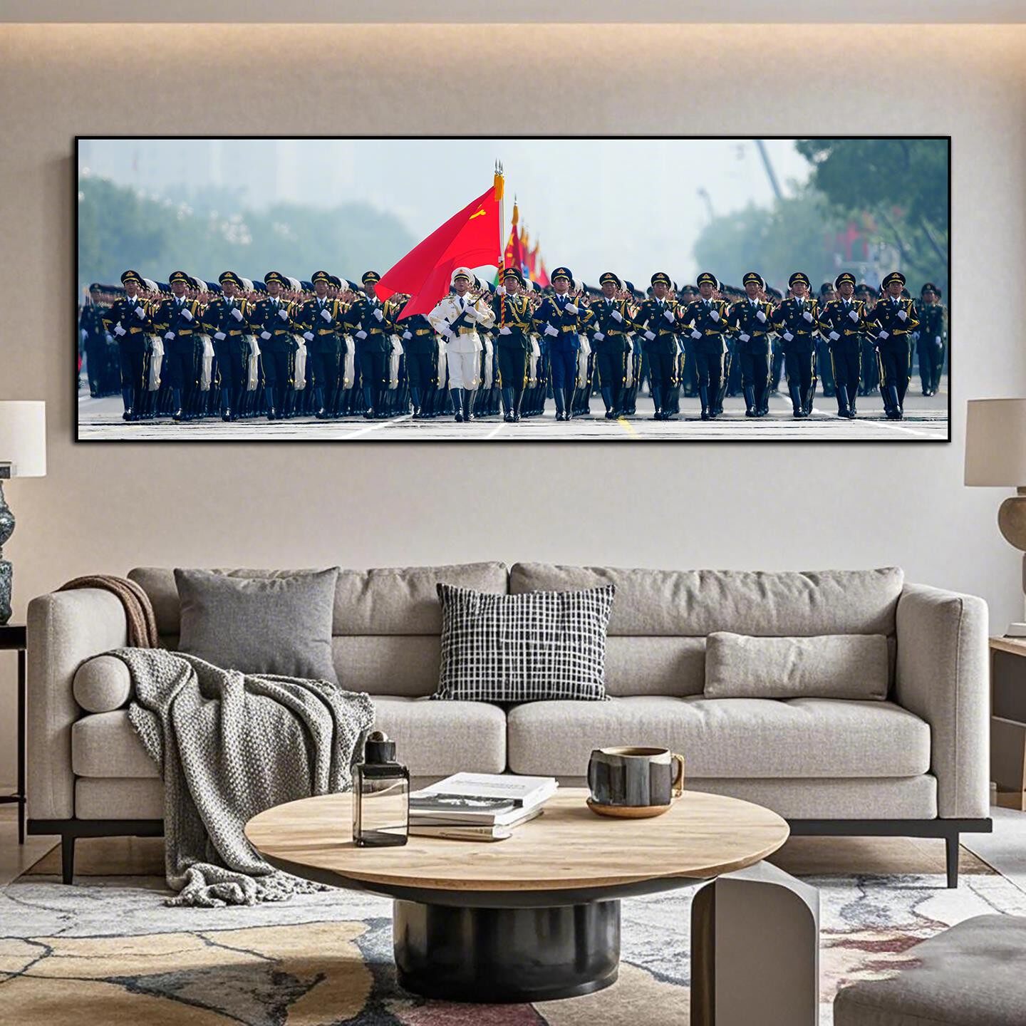 高清阅兵三军仪仗军人装饰画LED灯背景墙挂画军事主题办公室壁画