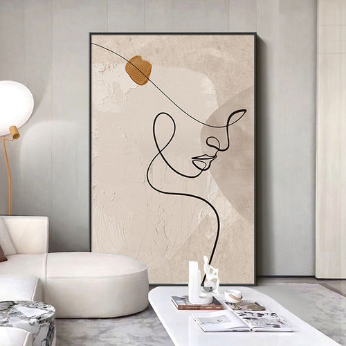 奶油风抽象线条人物艺术客厅装饰画原木餐厅壁画玄关极简家居挂画