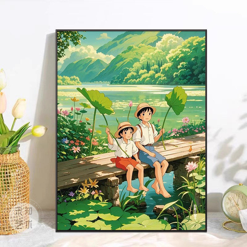 宫崎骏的夏天壁画新款卡通动漫治愈系客厅桌面摆台卧室床头装饰画