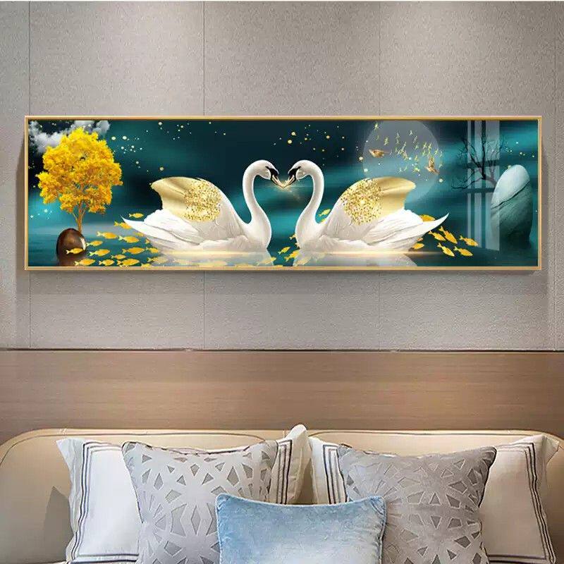 天鹅卧室床头装饰画现代房间主卧墙面温馨挂画酒店宾馆主卧室壁画