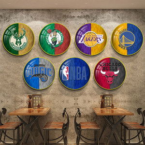 NBA标志篮球全套队徽装饰画俱乐部体育彩票店清吧形象墙湖人挂画