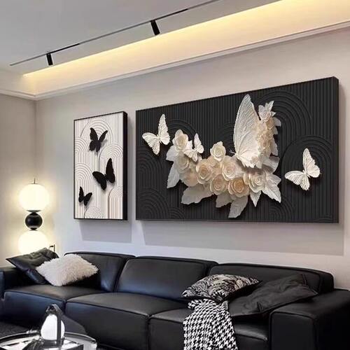 意式极简客厅沙发背景墙装饰画蝴蝶轻奢高级感挂画适合大白墙壁画