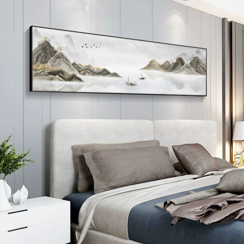 床头装饰画卧室温馨房间单幅山水画客厅沙发背景墙壁画现代挂画