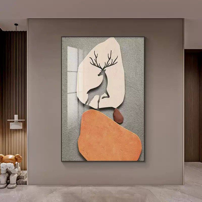 现代轻奢高档玄关装饰画立体感客厅过道尽头挂画入户进门正对墙画