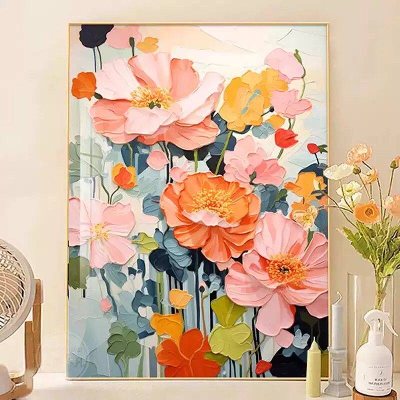 北欧风客厅背景墙装饰画 抽象艺术肌理落地画 大芬村绿植主题油画