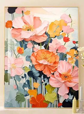 北欧风客厅背景墙装饰画 抽象艺术肌理落地画 大芬村绿植主题油画