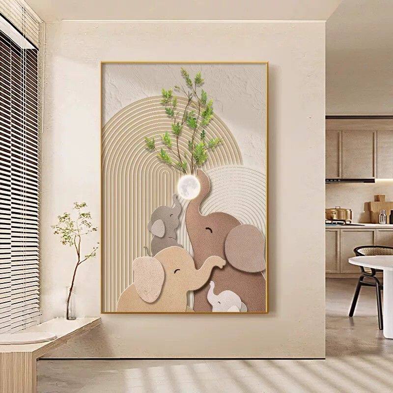 大象玄关装饰画客厅落地画现代简约过道壁画北欧奶油风高级感挂画
