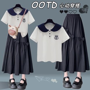 女孩洋气连衣裙青少年套装 夏日穿搭套装 初中生裙子高中学生时尚