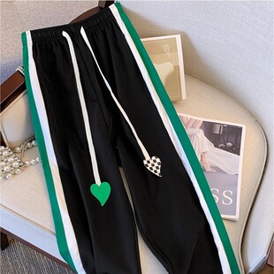 学生女装 胖妹妹运动裤 春秋韩版 遮肉中腰宽松休闲阔腿裤 新款 大码