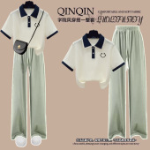 套装 T恤休闲阔腿裤 女学生夏季 炸街减龄短袖 两件套 美式 小个子时尚