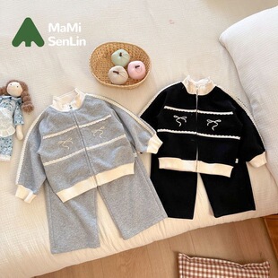 儿童外套休闲套装春秋2026新款休闲蝴蝶结两件套春装女童洋气童装