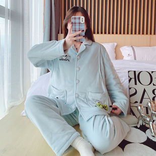 零下可穿婴儿绒面料 冬季 开衫 月子服加厚夹棉保暖哺乳衣套装