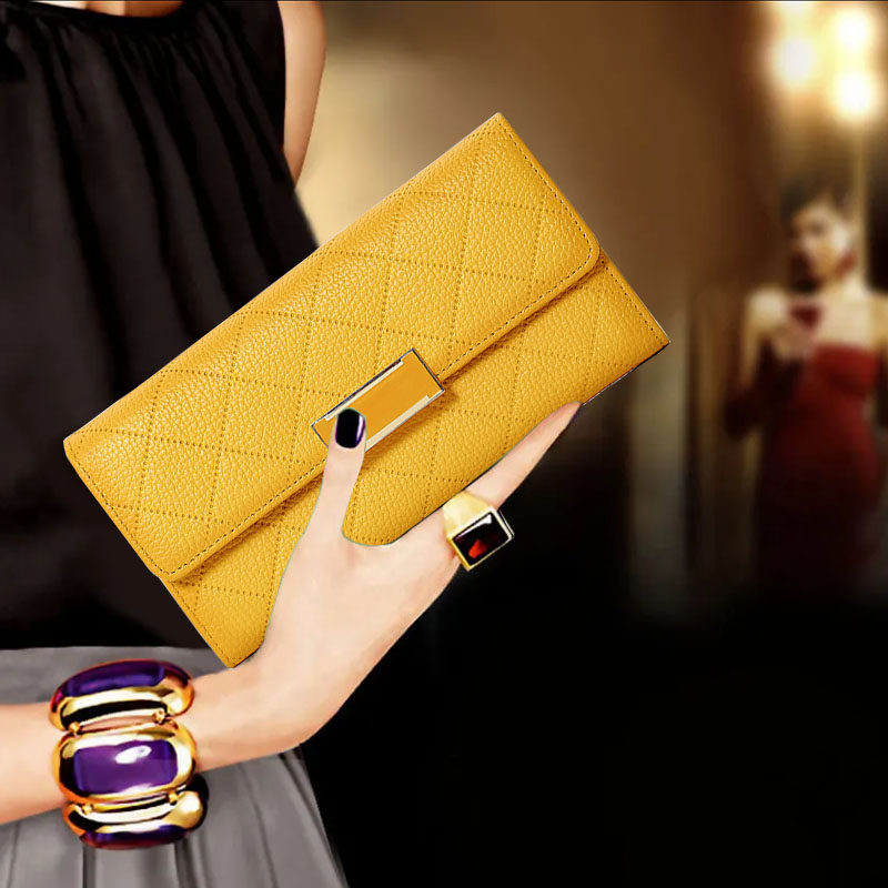 2025新款真皮女包钱包长款钱夹黄色小手机包招财款女士钱包