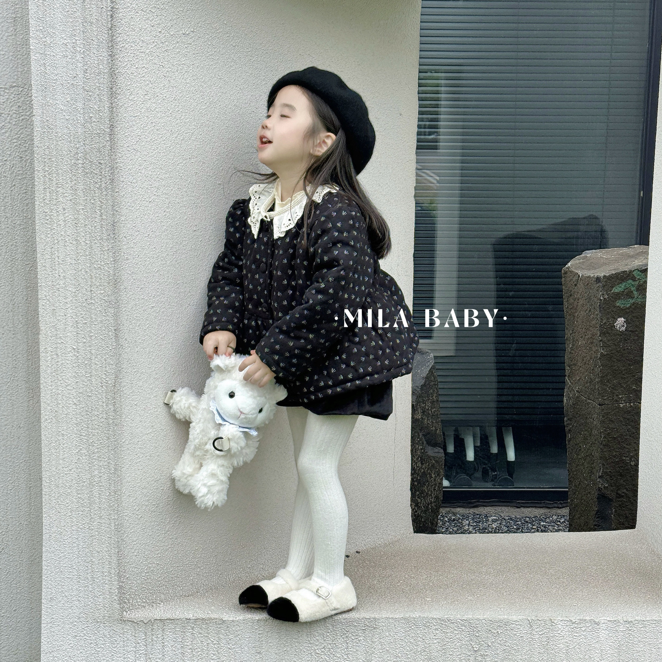MILA BABY冬季女童韩系碎花棉服儿童甜美花边领娃娃装加绒外套