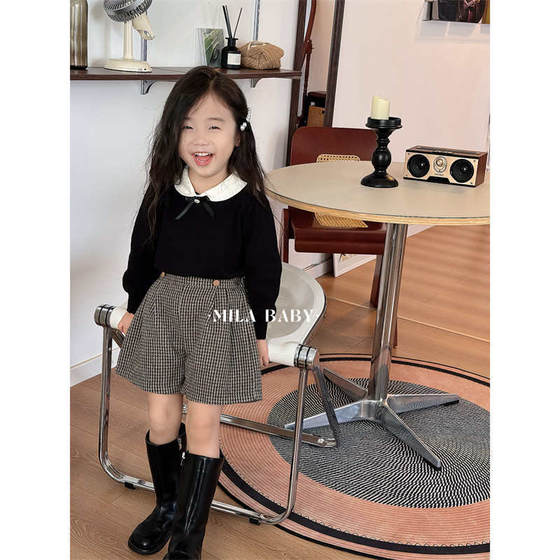 MILA BABY女童秋冬miu系针织衫儿童法式翻领毛衣千鸟格呢子裤