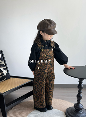 MILA BABY秋季新款女童韩版背带裤儿童洋气豹纹裤子可爱娃娃衫