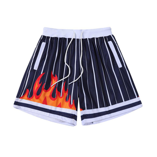 STNP美式火焰条纹速干双层运动四分裤篮球训练透气不过膝短裤网眼