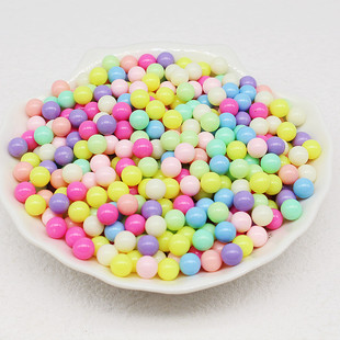 6MM马卡龙珠子彩色珠光圆珠无孔奶油胶手工diy手机壳发夹装饰材料