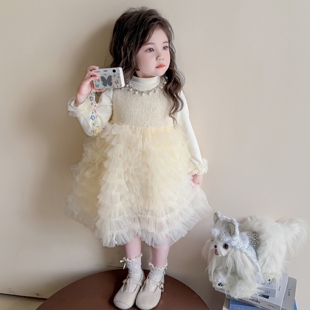 女童连衣裙2026新款 洋气儿童春秋蛋糕网纱裙宝宝公主裙周岁礼服裙