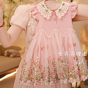 女童连衣裙2026夏季新款儿童重工刺绣网纱甜美蝴蝶结花仙子裙POLO