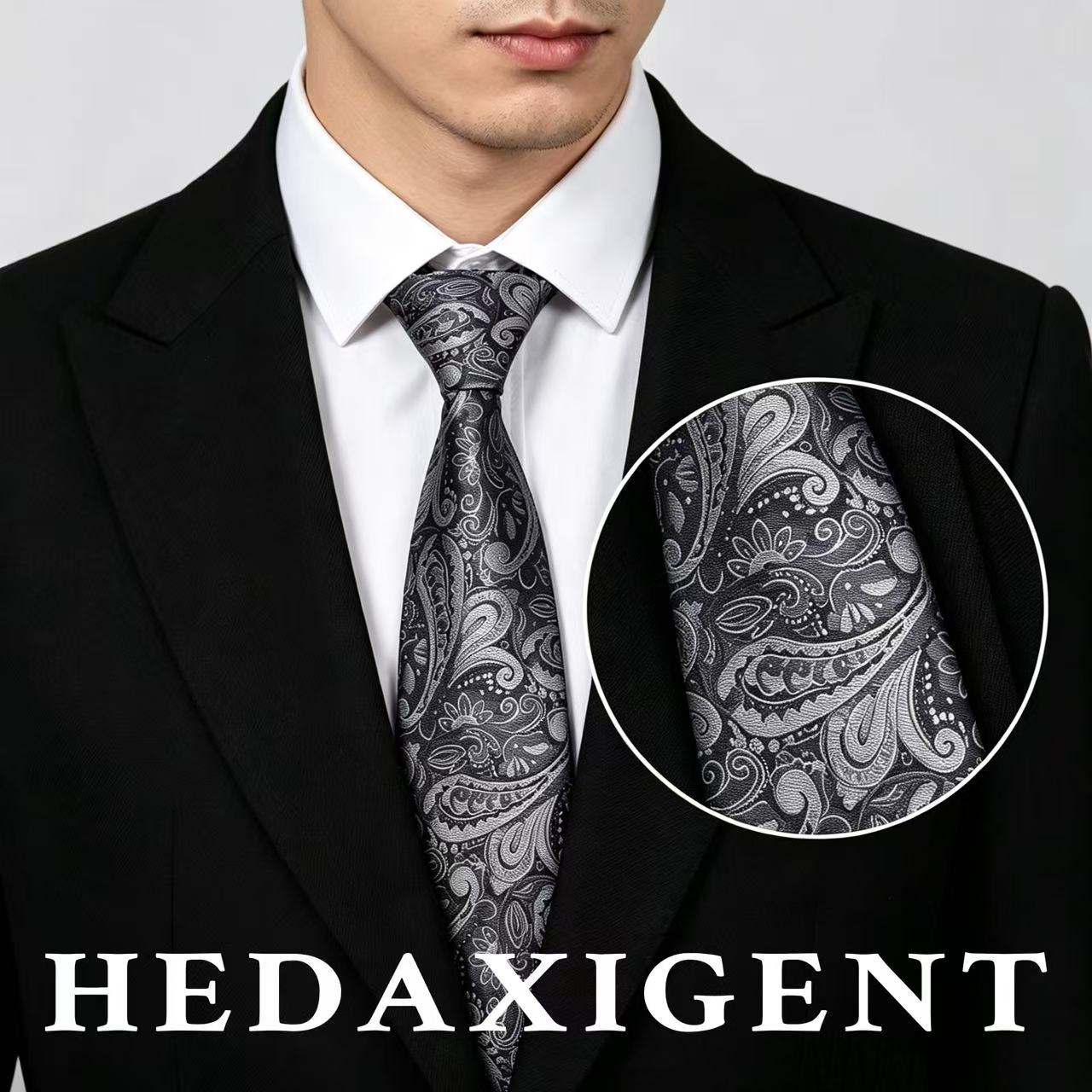 HEDAXI黑银色佩斯利商务领带