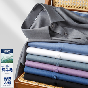 衬衣有加肥加大码 啄木鸟高端男士 商务职业装 莫代尔棉羊毛衬衫 长袖
