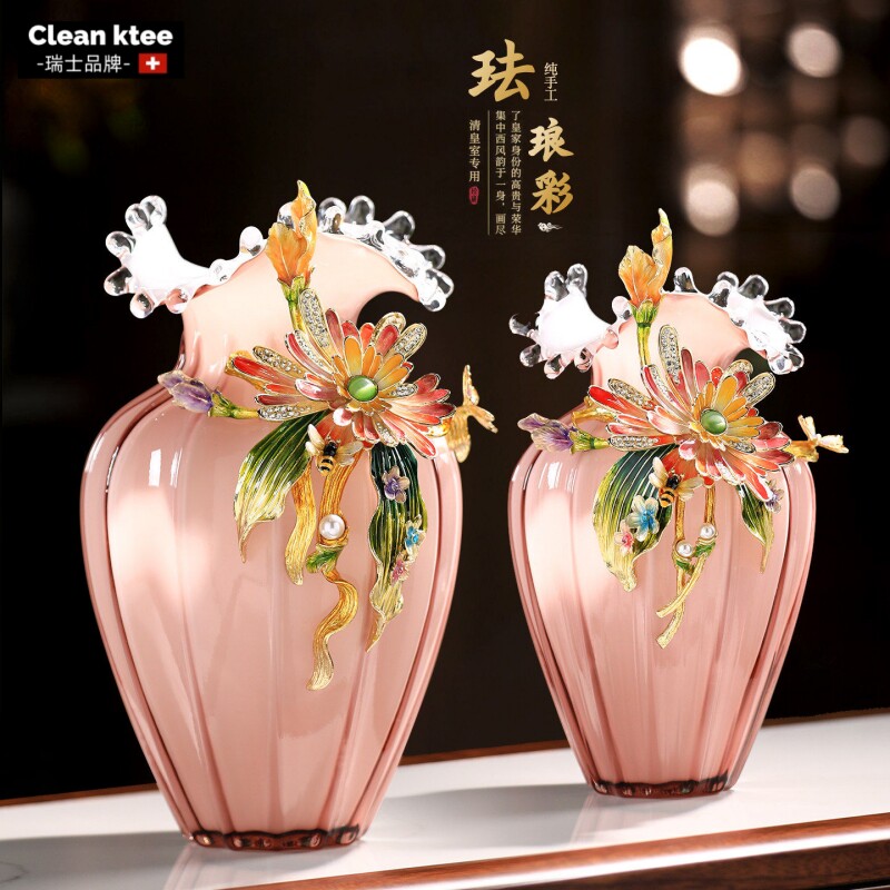 新中式珐琅彩玻璃花瓶摆件装饰品
