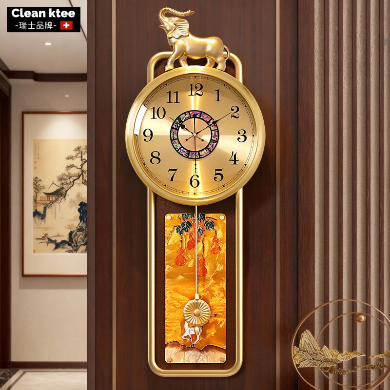 瑞士Clean ktee珐琅彩挂钟高档大气钟表客厅轻奢高端挂墙时钟表