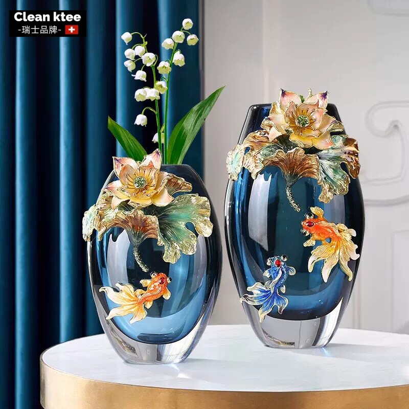 珐琅彩透明玻璃插花瓶高级感摆件