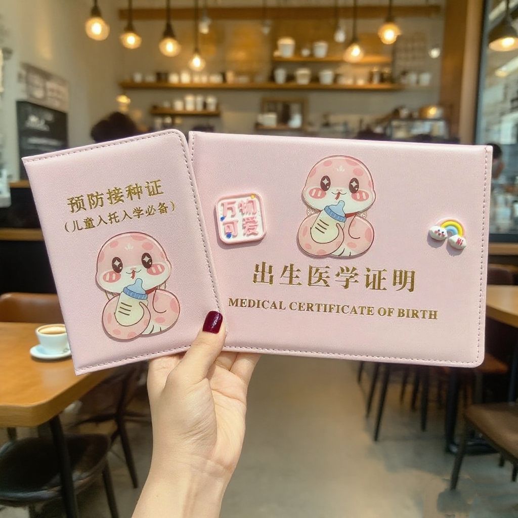 2025新版宝宝医学出生证明出生证保护套可爱收纳预防接种疫苗不粘