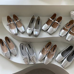 银色猪鼻子芭蕾舞鞋子女新款2025年爆款法式小香风玛丽珍高跟单鞋