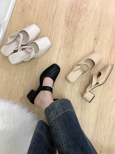 法式粗跟晚晚风温柔鞋一脚蹬包头半拖鞋女夏季外穿百搭高跟穆勒鞋