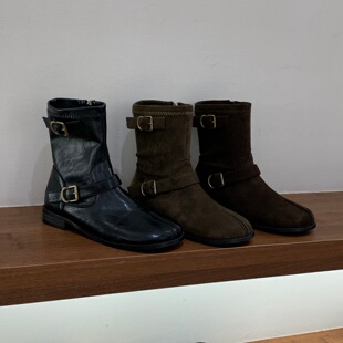 复古英伦风皮带扣马丁靴女外穿设计感小众假分趾侧拉链瘦瘦短靴女