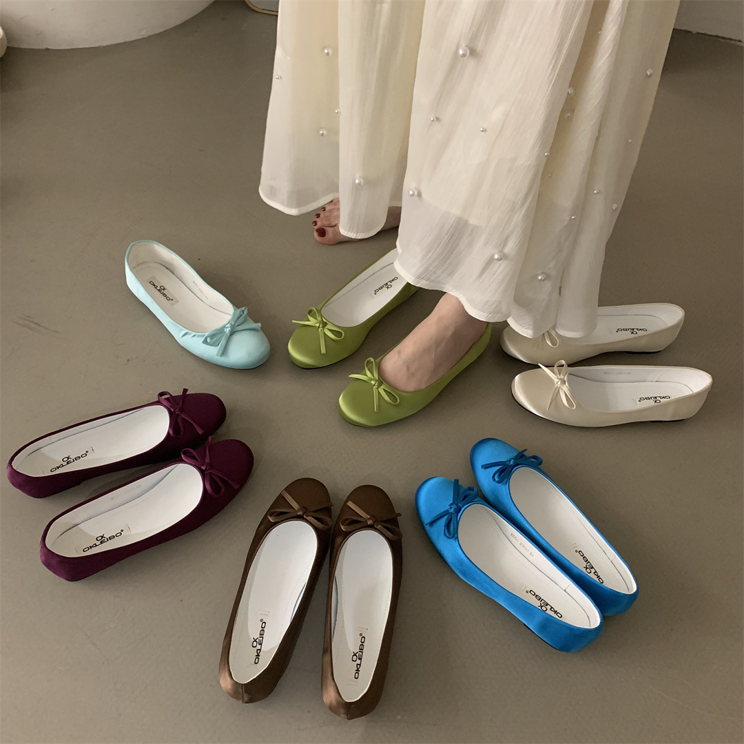 法式圆头蝴蝶结单鞋女2025新款缎面高级感晚晚风奶奶鞋软底芭蕾鞋
