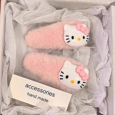 Kitty毛绒发夹侧边刘海夹子