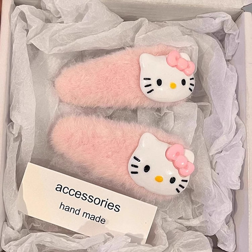 Kitty毛绒发夹侧边刘海夹子