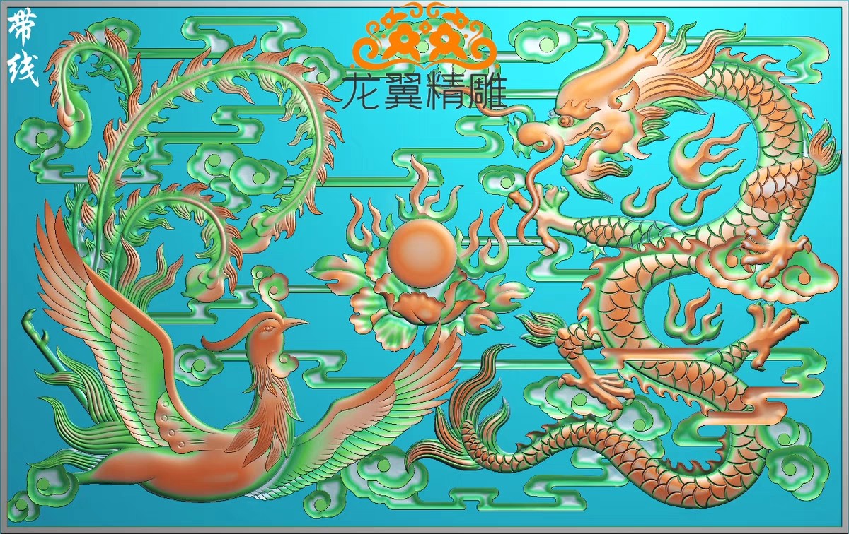 龙凤呈祥精雕图浮雕图灰度图龙风戏珠雕刻图龙凤背景墙雕刻图jdp