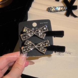 黑色丝绒夹子精致碎发蝴蝶结鸭嘴夹新款头饰发卡显白的小众刘海夹