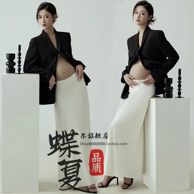 孕妇拍摄服装西装黑色新款影楼港风孕妈咪写真拍照杂志风摄影衣服