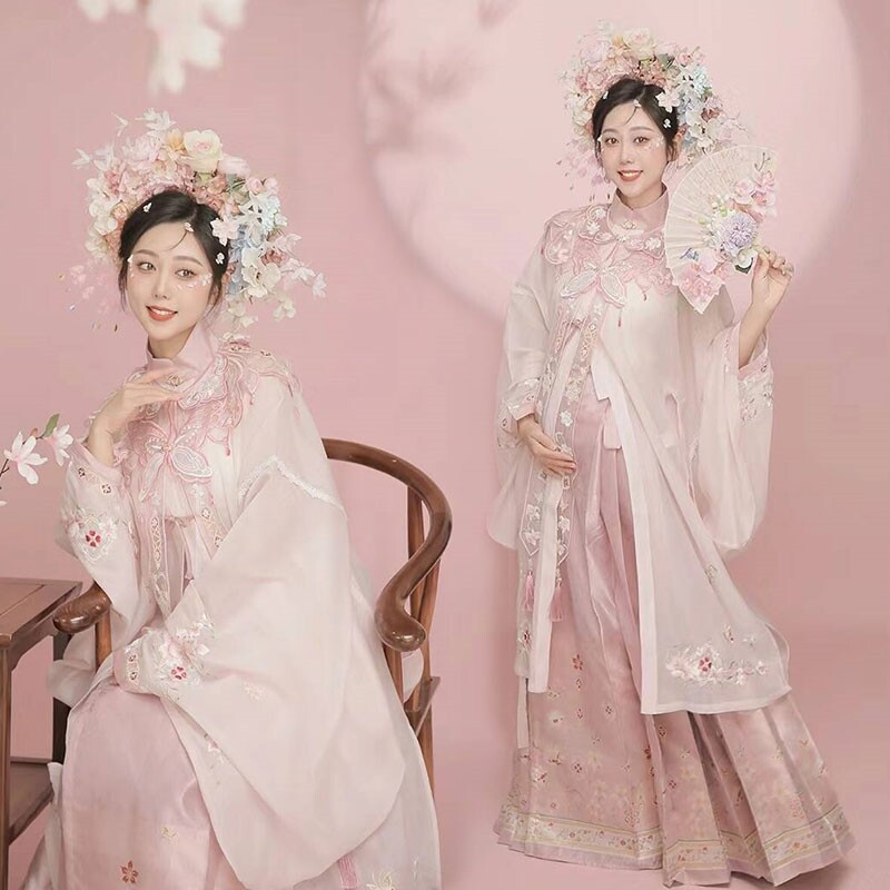 新款泉州簪花粉色马面裙摄影服