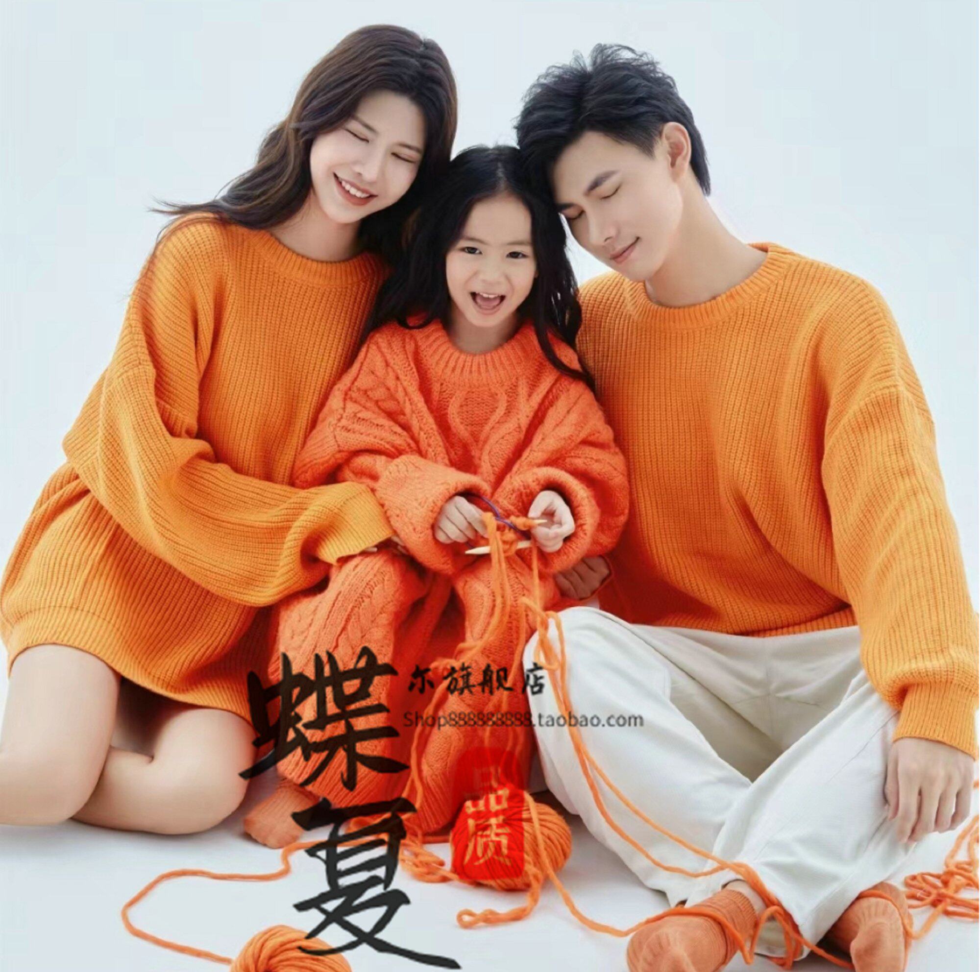 新款亲子摄影服装粗针织毛衣套装