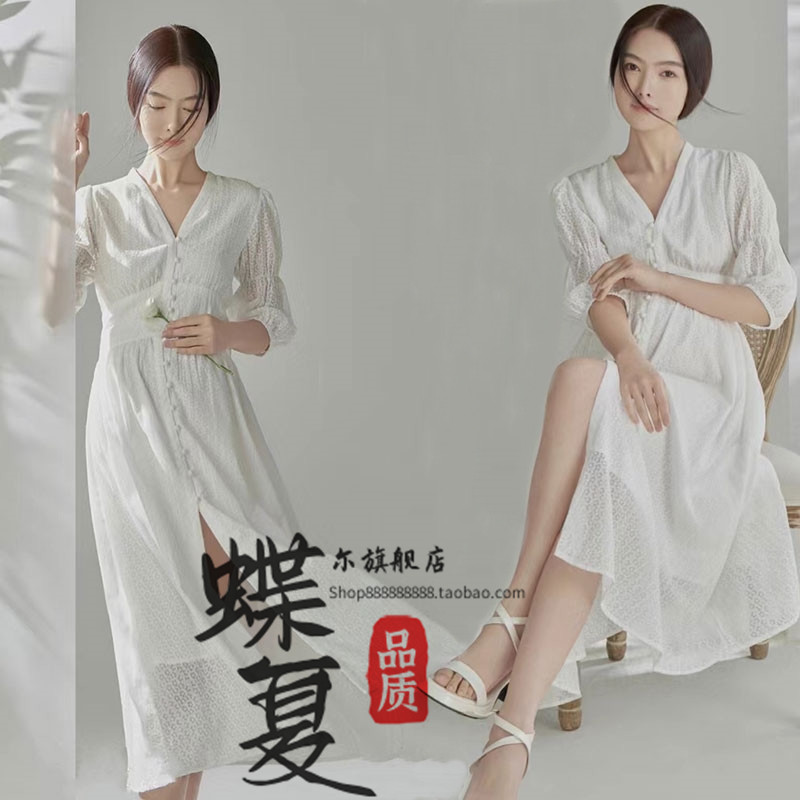 孕妇影楼服装新款法式桔梗小白裙