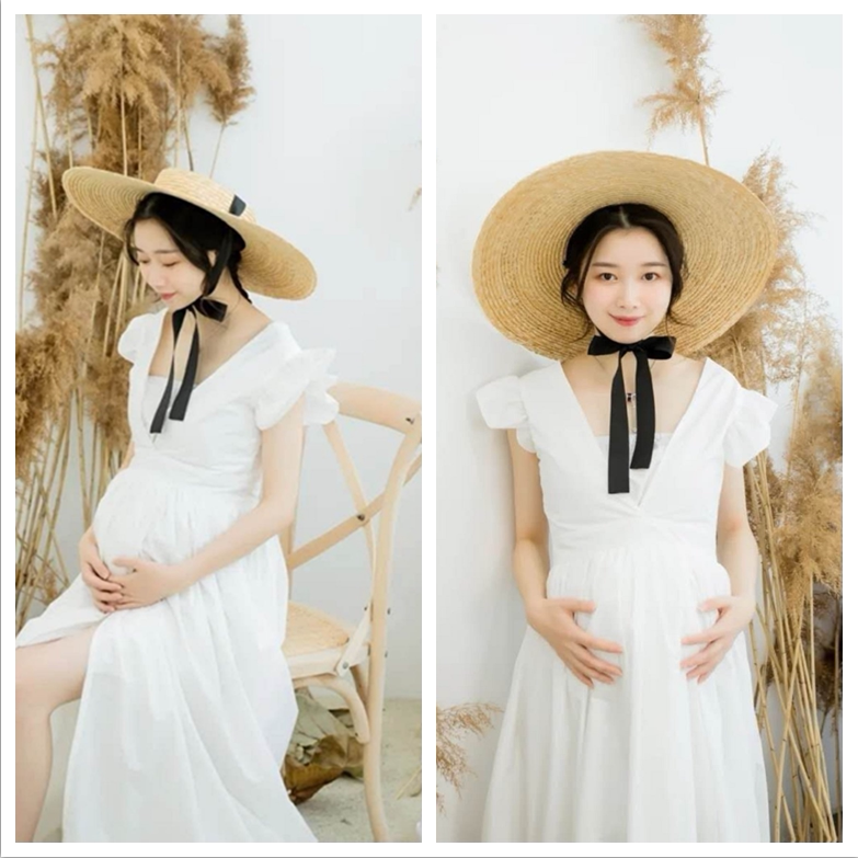 新款孕妇摄影服装孕妇白色连衣裙